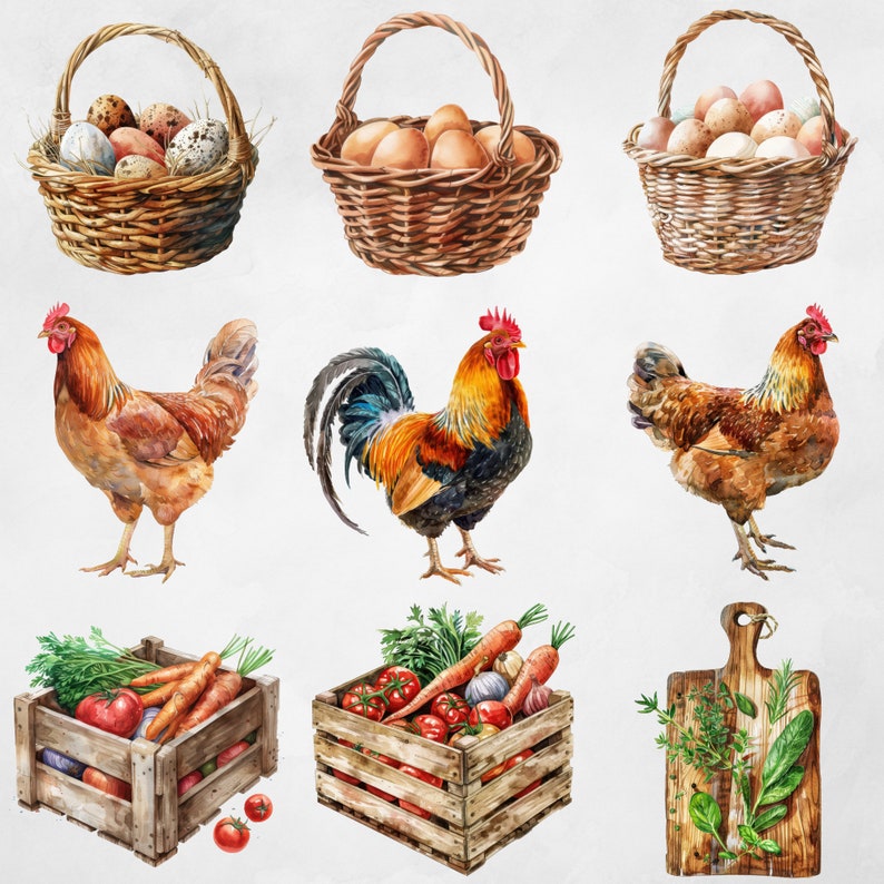 Akvarell lantkök Clipart, akvarell rustik matlagning Clipart bunt, rustik vintage stuga direkt nedladdning, kommersiellt bruk bild 3