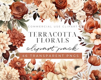 Watercolor Terracotta Floral Clipart Pack, Autumn Clipart, Wedding Clipart, Dried Flowers Clip Art, Fall Orange & Brown Floral