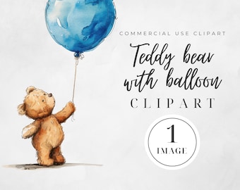 Watercolor Blue Teddy Bear Clipart, SINGLE IMAGE, Boy Baby Shower Clipart, Cute Teddy Clipart, Baby Shower For A Boy, Baby Shower Clipart