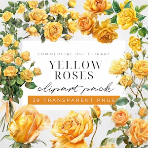Watercolor Yellow Rose Clipart, Floral Bouquet, Wedding Clipart, Wreath Clipart, Wedding Invitation, Yellow Flowers, Commercial Use