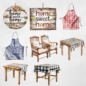 Akvarell lantkök Clipart, akvarell rustik matlagning Clipart bunt, rustik vintage stuga direkt nedladdning, kommersiellt bruk bild 7