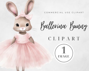 Clipart di ballerina coniglietto acquerello, IMMAGINE SINGOLA, Clipart di vivaio, PNG di vivaio, Clipart di ballerina di animale bambino, sfondo trasparente