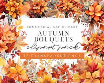 Watercolor Autumn Leaf bouquet Clipart, Fall Floral Bouquet, Watercolor Autumn, Fall Clipart, Autumn Leaves Clipart, Autumn Flowers