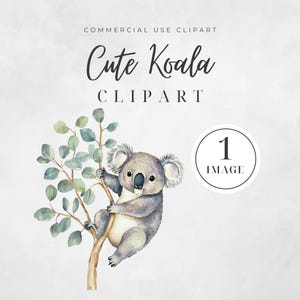 Watercolor Cute Koala Clipart, SINGLE IMAGE, Adorable Nursery Decor, Baby Koala Clipart, Adorable Koala Clipart, Ideal for Nursery Decor