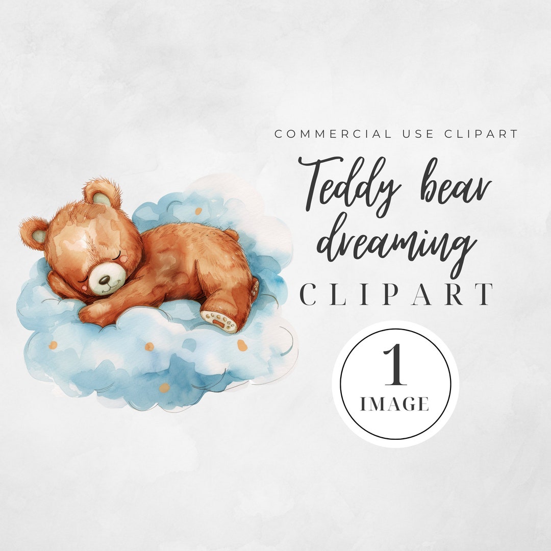 Watercolor Teddy Bear Clipart for Boy, SINGLE IMAGE, Baby Shower Clip ...