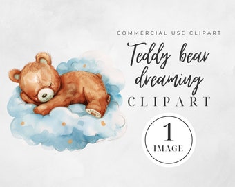 Watercolor Teddy Bear Clipart For Boy, SINGLE IMAGE, Baby Shower Clip Art, Blue Teddy Bear Clipart, Baby Shower For A Boy, Commercial Use