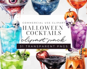 Watercolor Halloween Cocktail Clipart, Halloween Drinks, Halloween Clip Art, Watercolor Drinks Png, Watercolor Drinks Png, Spooky Season