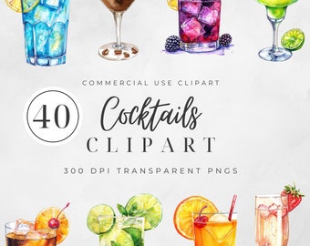 Clipart de cóctel de acuarela, imágenes prediseñadas de bebidas alcohólicas, bebidas de verano png, imágenes prediseñadas de verano, paquete de imágenes prediseñadas de acuarela, uso comercial