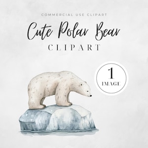 Watercolor Polar Bear Clipart, SINGLE IMAGE, Cute Polar Bear, Cute Arctic Animals, Watercolor Winter Animals, Watercolor Art for Christmas