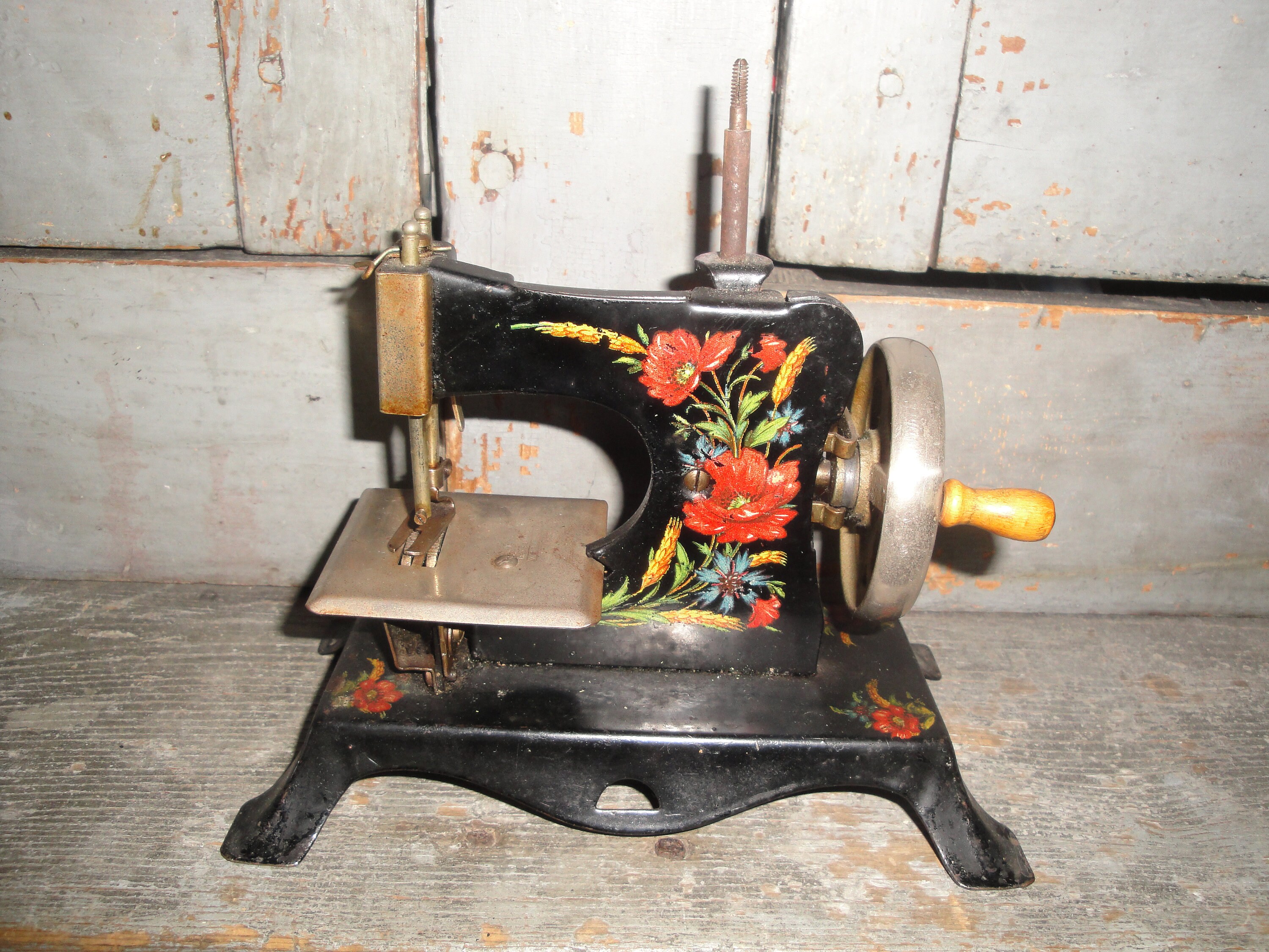 Old Antique Vintage Casige Germany Floral Childs Hand Crank Toy