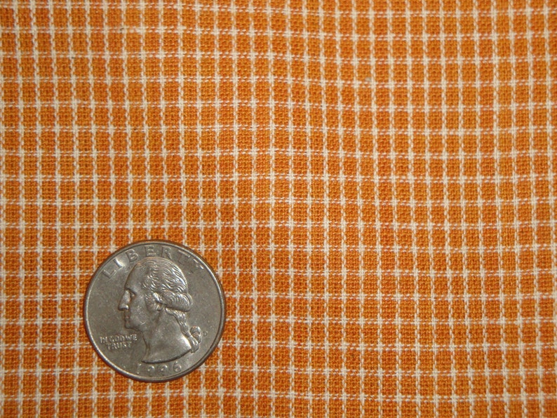 Rustic Woven Orange Homespun Material Window Pane Plaid Material Cotton Rag Quilt Material Primitive Homespun Material Fall Material image 5