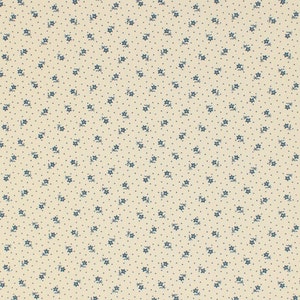 Remember When Civil War Reproduction Cream Cotton Sewing Fabric Blue Flower Dot Design | Old Antique Vintage Look Calico Fabric FAT QUARTER