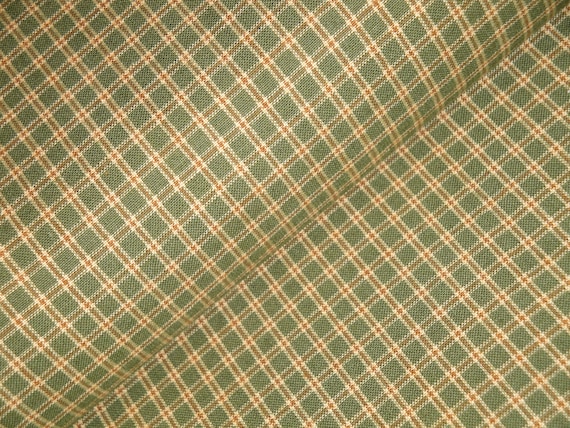 Sage Green Wheat White Plaid Cotton Homespun Fabric