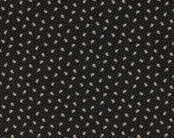 Remember When Civil War Reproduction Black Cotton Shirting Sewing Fabric With Flower Design | Old Antique Vintage Look Fabric FAT QUARTER