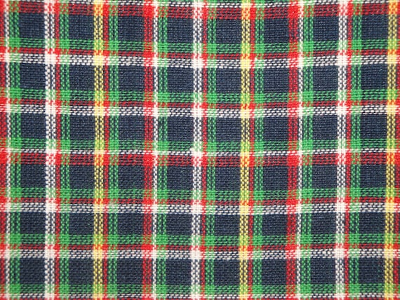 Homespun Material | Plaid Material | Cotton Material | Rag Quilt Material | Navy, Green, White And Yellow Small Plaid Material