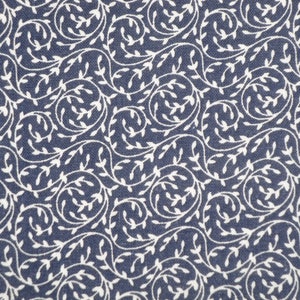 Floral Swirls Blue White Reproduction Calico Sewing Quilt Apparel Doll Making Home Decor Fabric | Primitive Old Antique Vintage Look Fabric