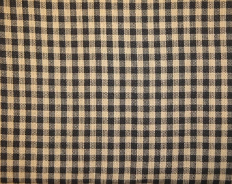 Homespun Material Black And Tan Medium Check Fabric | Primitive Rag Quilt Doll Making Home Decor Country Cabin Farmhouse Fabric