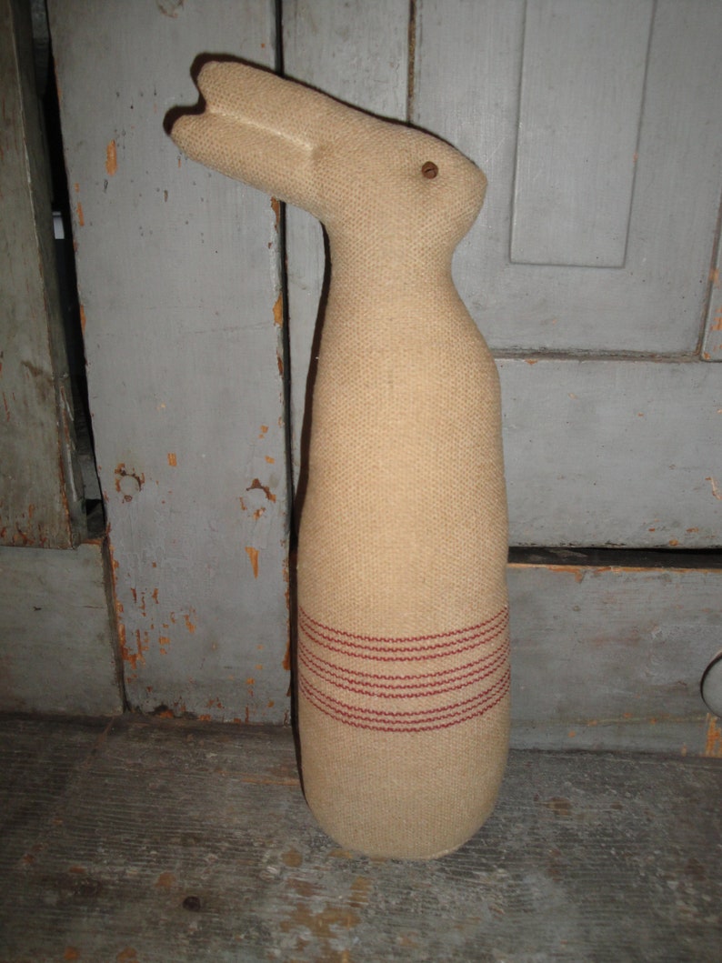 Primitive Handmade Red Stripe Woven Grain Sack Fabric Rabbit ...