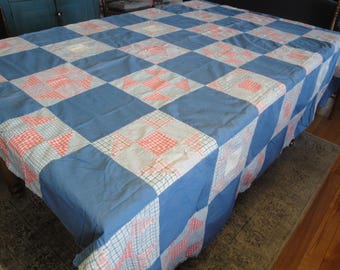Old Antique Vintage Homespun Flower Basket QUILT TOP | Primitive Country Cabin Farmhouse Cottage Home Decor