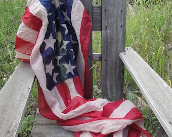 Hand Dyed Aged Not Aged American Flag Scarf Mantal Swag Bunting Garland Cupboard Tuck | Primitive Old Glory Red White Blue Stars Stripes