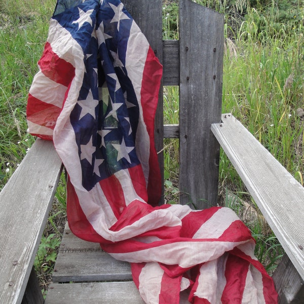 Hand Dyed Aged Not Aged American Flag Scarf Mantal Swag Bunting Garland Cupboard Tuck | Primitive Old Glory Red White Blue Stars Stripes