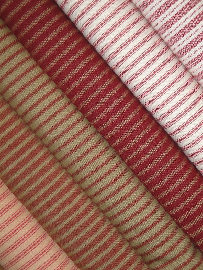 Red Ticking Fabric Red Stripe Homespun Fabric Cotton Twill Ticking Fabric Ticking Fat Quarters Fat Quarter Bundle Of 6 image 10