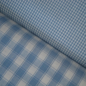 Dunroven House Light Blue White Woven Cotton Check Homespun Fabric | Rustic Cabin Farmhouse Home Decor Cotton Fabric EIGTH YARD BUNDLE Of 2