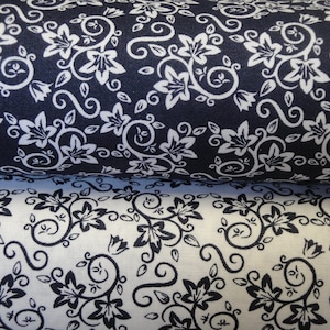 Florals Swirls Blue White Cotton Quilt Apparel Home Decor Fabric | Primitive Old Antique Vintage Look Calico Fabric HALF YARD Bundle Of 2