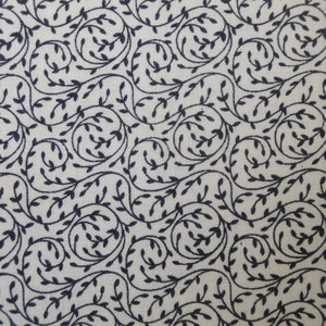 Floral Swirls Blue White Reproduction Calico Sewing Quilt Apparel Doll Making Home Decor Fabric | Primitive Old Antique Vintage Look Fabric