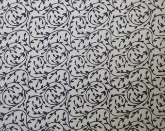 Floral Swirls Blue White Reproduction Calico Sewing Quilt Apparel Doll Making Home Decor Fabric | Primitive Old Antique Vintage Look Fabric