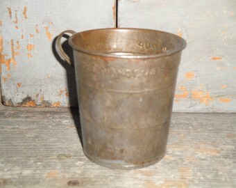 Old Antique Vintage Primitive Flour Sugar Baking Tin Vandeusen Measuring Cup | Farmhouse Rustic Country Cabin Cottage Kitchen Deocr