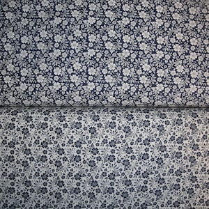 Floral Swirls Blue White Cotton Quilt Apparel Home Decor Fabric | Primitive Old Antique Vintage Look Calico Fabric Fat Quarter Bundle Of 2