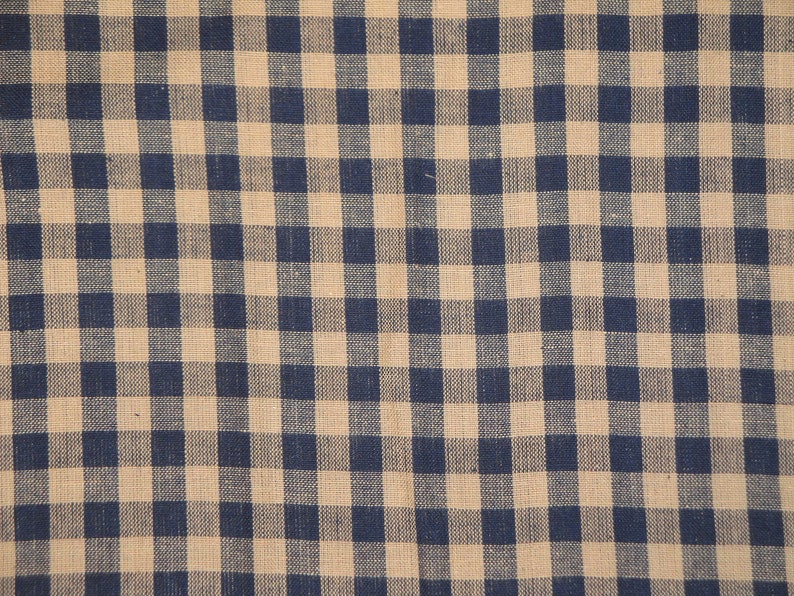 Rustic Woven Large Check Navy Natural Tan Woven Primitive Homespun Fabric Quilt Home Decor Country Rustic Sewing Fabric REMNANT 7 x 44 image 4