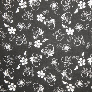 Classic Collection Reproduction Floral Calico Fabric Black White Scroll Flower Primitive Old Antique Vintage Look Fabric FAT QUARTER image 1