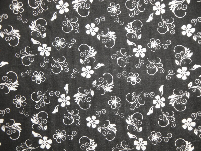Classic Collection Reproduction Floral Calico Fabric Black White Scroll Flower Primitive Old Antique Vintage Look Fabric FAT QUARTER image 1