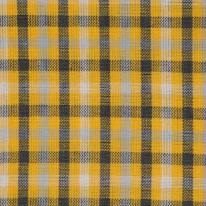 May include: Yellow and black checkered fabric with a subtle white stripe.