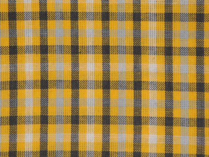 May include: Yellow and black checkered fabric with a subtle white stripe.