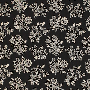 Remember When Civil War Reproduction Black Cotton Shirting Sewing Fabric With Cream Flower Design | Primitive Antique Vintage Look Fabric