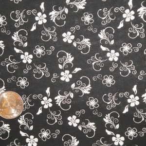Classic Collection Reproduction Floral Calico Fabric Black White Scroll Flower Primitive Old Antique Vintage Look Fabric FAT QUARTER image 5
