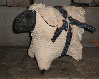 Primitive Handmade Cloth Sheep | Repurposed Sheep Using Old Martha Washington Bed Spread | Country Sheep Shelf Sitter | Cupboard Tuck