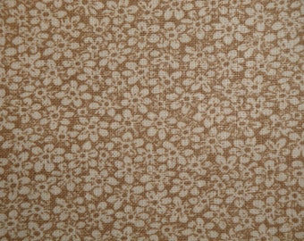 Reproduction LIGHT Brown Calico Fabric Flower Design | Antique Vintage Look Home Decor Apparel Sewing Quilting Cotton Fabric FAT QUARTER