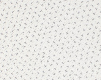 Remember When Civil War Reproduction White Cotton Sewing Fabric With Grey Flower Dot Design | Old Antique Vintage Look Fabric FAT QUARTER