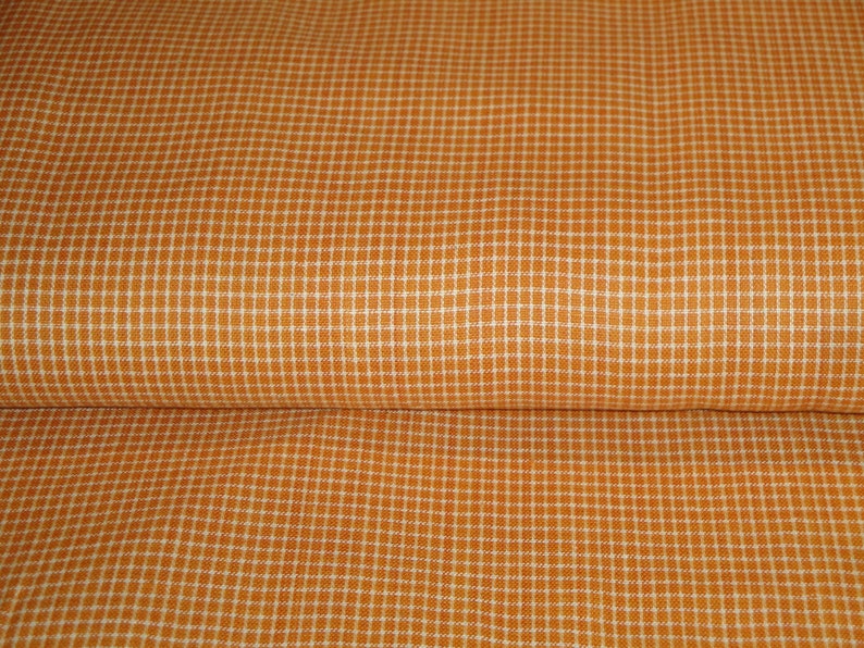 Rustic Woven Orange Homespun Material Window Pane Plaid Material Cotton Rag Quilt Material Primitive Homespun Material Fall Material image 3