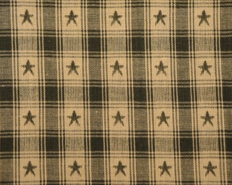 Star Fabric | Plaid Fabric | Cotton Home Decor Fabric | Sewing Fabric | Country Cupboard Jacquard Green Star Plaid Fabric