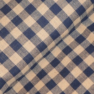 Rustic Woven Large Check Navy Natural Tan Woven Primitive Homespun Fabric Quilt Home Decor Country Rustic Sewing Fabric REMNANT 7 x 44 image 3