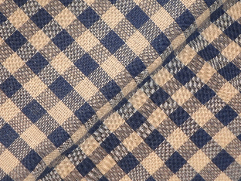 Rustic Woven Large Check Navy Natural Tan Woven Primitive Homespun Fabric Quilt Home Decor Country Rustic Sewing Fabric REMNANT 7 x 44 image 3