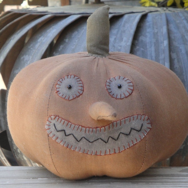 Cloth Pumpkin With Handstitched Face Handmade Primitive