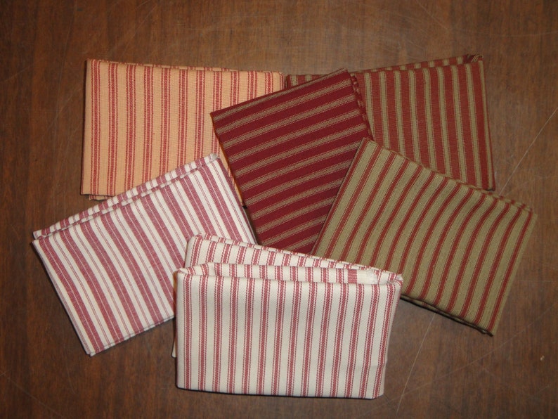 Red Ticking Fabric Red Stripe Homespun Fabric Cotton Twill Ticking Fabric Ticking Fat Quarters Fat Quarter Bundle Of 6 image 5