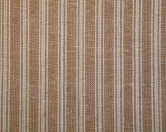 Cotton Homespun Tan And White Ticking Stripe Fabric | Primitive Stripe Fabric | Rag Quilt Fabric | Doll Making Fabric