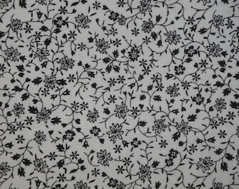 Florals Swirls Vines Black White Reproduction Calico Sewing Quilt Apparel Home Decor Fabric | Primitive Old Antique Vintage Look Fabric